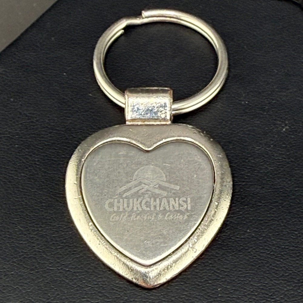 Vintage Chukchansi Gold Resort Casino Keychain Heart Silver Tone Souvenir READ